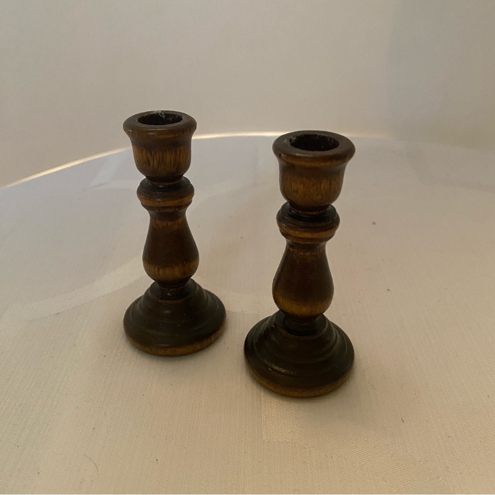 Handmade Vintage Wood Mini Candlestick Holders